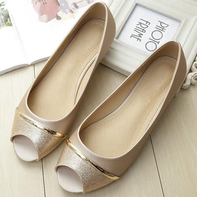 Mode Dames Flats Peep Toe Flats Comfortabele PU Leer Roze Goud Witte Schoenen Vrouw 43 goud