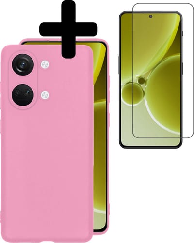 Hoesje - Met Screenprotector - Geschikt voor OnePlus Nord 3 - Sterk & Shockproof - Back Cover - Siliconen Case - Telefoon Hoes - Telefoonhoesjes - Lichtroze