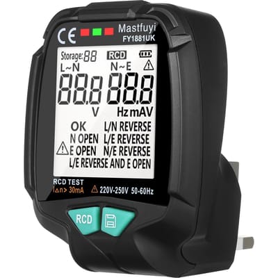 Mastfuyi Multifunctionele Stopcontact Tester met Digitaal LCD-scherm Elektrische Stopcontact Detector Circuit UK Plug zwart