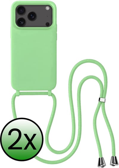 Hoes Geschikt voor iPhone 17 Pro / 18 Pro Hoesje Met Koord - Telefoonhoesje Geschikt voor iPhone 17 Pro / 18 Pro Backcover Met Afneembaar Koord - Groen - 2 Stuks