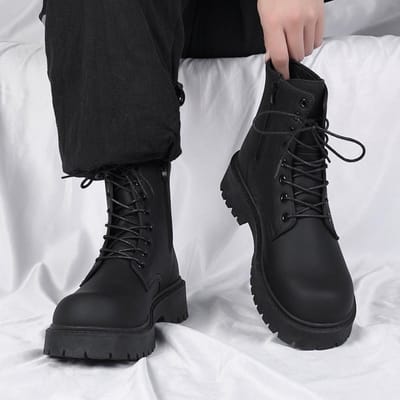 Herenlaarzen Hoge Kwaliteit Casual Leren Laarzen Mode Outdoor Hoge Top Booties Zwarte Heren Enkellaarsjes Mode Motorlaars 37