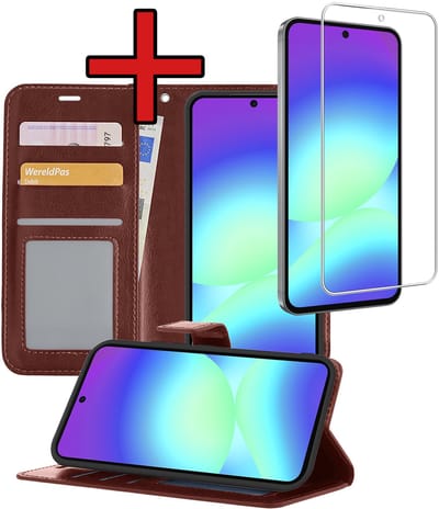 Hoesje - Met Screenprotector - Geschikt voor Samsung Galaxy A56 - Luxe Pasjeshouder - Flipcase - Bookcase Portemonee - Flip Case - Kunstleer Book Case - Book Cover - Walletcase - Portemonneehoes - Telefoonhoes - Bruin