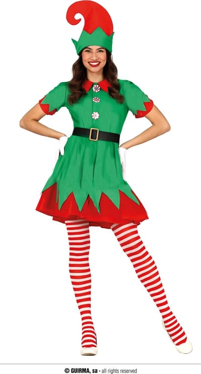 Kerst & Oud & Nieuw Kostuum | Speelse Vrolijke Kerst Elf | Vrouw | Maat 42-44 | Kerst | Verkleedkleding