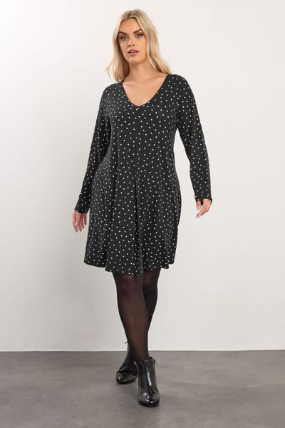 Yours Zwarte Jurk Met Stippen En Plooien Aan De Voorkant Size 42