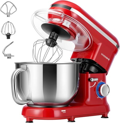 Keukenmachine 5,7L - 1500W Staande Mixer - 10 Snelheden - Met Spatdeksel - Rood