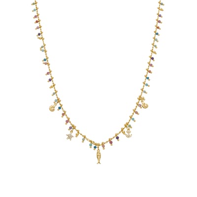 Luxenter Sterling Zilver 925 en Veelkleurig Kristal Ketting afgewerkt in 18k geel goud - Anker