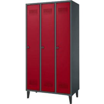 Schäfer Shop Genius Kledingkast met poten, 3 compartimenten, 300 mm vakbreedte, veiligheidsslot, antraciet/rood, met draaislot, antraciet/rubberrood