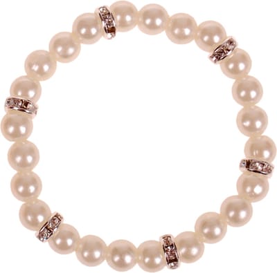 Kinderarmbandje - Elastisch - Ivoorkleurige Pareltjes 6mm - Zilverkleurige Spacers met Strass