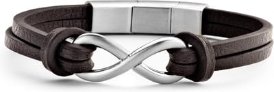 Frank 1967 7FB-0297 Leren Armband met Staal Elementen Infinity 1,5 x 2 cm - Heren - Lengte 20 + 1 cm - Donkerbruin
