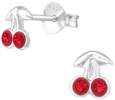 Joy|S - Zilveren kers oorbellen - rood kristal - 6 mm - oorknoppen voor kinderen