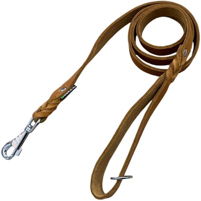 K9World by van der Veeke, Leren Hondenriem met Handvat – 18 mm – 1 meter lang - Cognac Bruin Chroomleder – Handgemaakt – Stevige Verchroomde Musketonhaak