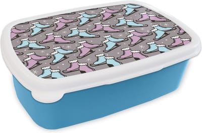 Broodtrommel Blauw - Lunchbox - Brooddoos - Schaatsen - Patroon - Winter - 18x12x6 cm - Kinderen - Jongen