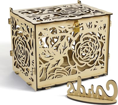 Trouwkaartendoos - Bruiloft spaarpot - Geld verzamelen - Rustieke uitstraling - 30x24x21.5 cm - Geel