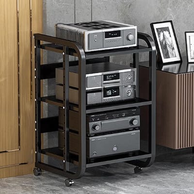 Audio Rek Toren - Muziek Opbergmeubel - Apparatuur Organiseren - Universele Wielen - 3 Lagen 70cm - Zwart Zwart