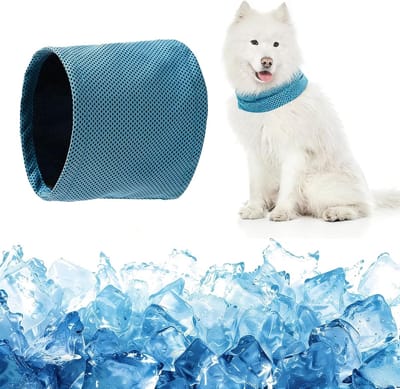 VHV - Koelbandana hond - 2PCS - Koelhalsband hond - Verkoelende bandana - Zelfkoelend - Verstelbaar - Voor de zomer en hitte - Voor honden en puppies - Blauw - Maat L