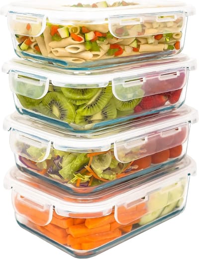 Famanu – Glazen foodcontainer 1000 ml set 4 – luchtdicht, oven/magnetron/vriezer/vaatwasser geschikt
