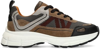 Manfield - Dames - Zwarte leren sneakers met suède details - Maat 36