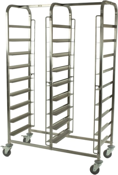 HCB® - Professionele Horeca Regaalwagen - 14 x 50 x 50 cm - RVS / INOX Serveerwagen - Roestvrijstaal trolley - 56x109.5x170 cm (DxBxH) - 14 kg - 1402