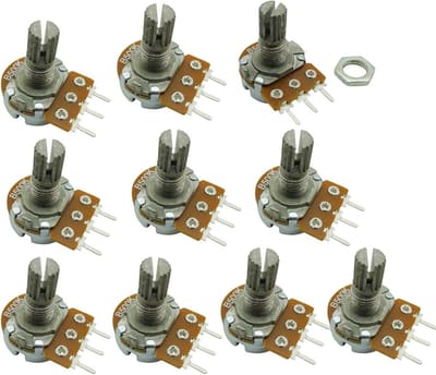 10 Stuks 1K Ohm Draaiknop Potentiometer Enkel Lineair met Gekartelde As - Toonregeling en Elektronica