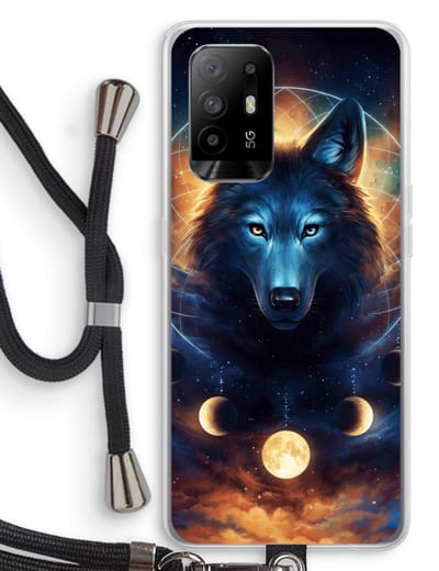 Case Company® - Hoesje met koord geschikt voor Oppo A94 5G hoesje met Koord - Wolf Dreamcatcher - Telefoonhoesje met Zwart Koord - Bescherming aan alle Kanten en Over de Schermrand