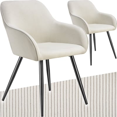 tectake® Eetkamerstoel Marilyn - Gestoffeerde Stoel met Koordlook/ribstof - Zwarte Stoelpoten - Ergonomische Keukenstoel - Stoel voor Eetkamer, Woonkamer, Slaapkamer - Creme