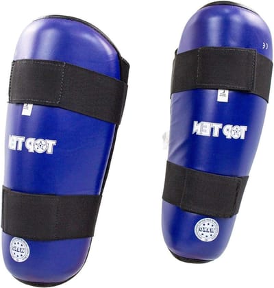 Blauwe Scheenbeschermers "WAKO Style" Maat M met Elastische Band - Duurzame Bescherming
