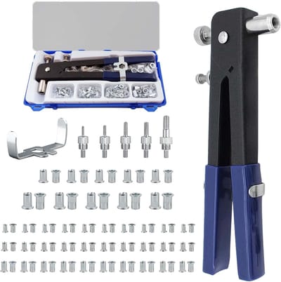QTTVBTNA – Blindklinkmoer Tang Set 86-delig – Handmatige Klinkmoer Tang met Schroefdraad Inzetstukken M3-M8 – Gereedschap voor Blindklinkmoeren, Auto Reparatie, Meubelmontage, Trailer en Boot