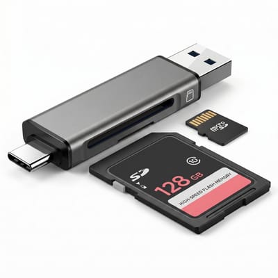 2-in-1 SD & Micro-SD Kaartlezer - USB & USB-C OTG Adapter - Aluminium - Geschikt voor Smartphone, Tablet & Laptop - Universele Memory Card Reader