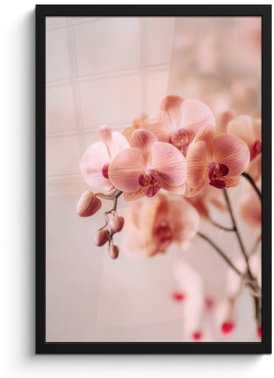Poster in lijst - Fotolijst 40x60 cm - Posters - Orchidee - Bloemen - Roze - Bloemblaadjes - Posterlijst zwart - Decoratie - Wanddecoratie woonkamer - Muurdecoratie slaapkamer