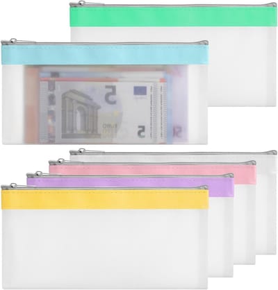 Zesdelige Transparante Waterdichte Cosmetica Tas, Ideaal voor Geld, Accessoires en Organisatie, 7.6 x 3.7 Inch