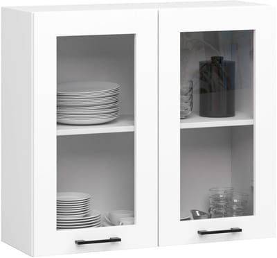 Vitrinekast, Keukenkast modulaire OLIWIA W80 H720 met 2 Deuren / Hangkast / Bovenkast / AKORD Furniture Factory / Wit / 80 x 72 x 30 cm