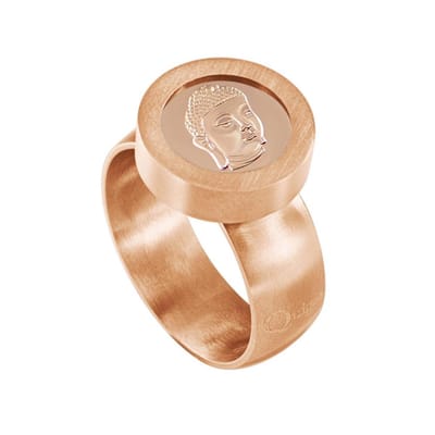 Quiges RVS Schroefsysteem Ring Rosékleurig Mat 16mm met Verwisselbare Rosé Boeddha 12mm Mini Munt