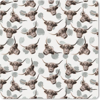Muismat 20x20 cm - Mousepad Schotse hooglander - Koe - Patroon - Muismatten