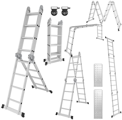 Aluminium Vouwladder – Vouwtrap – Multitrap – Telescoopladder – Werkplatform – 5,82 Meter Hoog – Stevig Tot 150 kg Draagvermogen