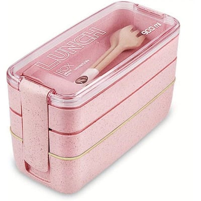 1 Set 3-in-1 Bento Box Set - Magnetron- en vaatwasserbestendige lunchbox met verdelers en bestek - Perfect voor school, reizen en snacks roze