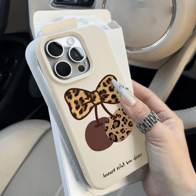 Kersen Telefoonhoesje Voor iPhone 11 Hoesje iPhone 13 15 14 12 16 Pro Max 14 15 16 Plus Schokbestendig Zacht Leer Schattig Hart Strik Cover For iPhone 15Pro Max