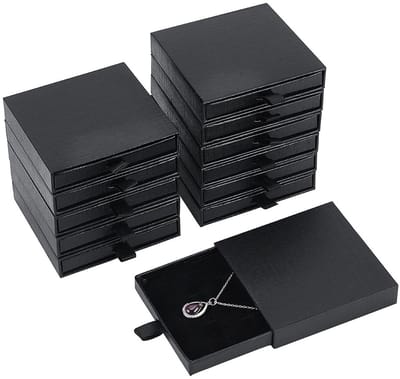 Dailygoods- Sieradendoosje 10 Stuks - Geschenkdozen Karton - Cadeauverpakking Doosje - Zwarte Doosjes - Voor Damessieraden - 9 x 9 x 1,7 cm - Geschenkdoos