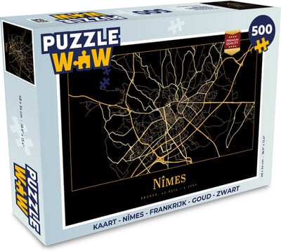 Puzzel Kaart - Nîmes - Frankrijk - Goud - Zwart - Legpuzzel - Puzzel 500 stukjes