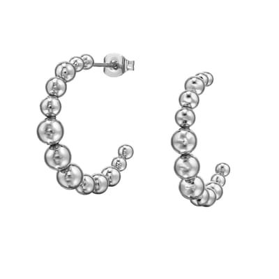Zilver kleurige stainless steel gebogen bolletjes dames oorbellen | chirurgisch staal | hypoallergeen | Zilverana | RVS
