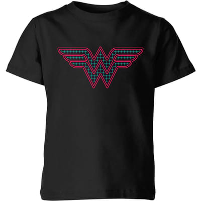 Justice League Wonder Woman Retro Grid Logo Kids' T-Shirt - Black - 98/104 (3-4 jaar)