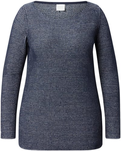 Ulla Popken - Dames - Trui boothals lange mouwen biologisch katoen - Marine - Maat 46+