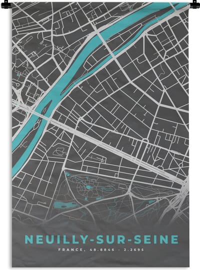 Wandkleed - Wanddoek - Neuilly-sur-Seine - Frankrijk - Plattegrond - Kaart - Stadskaart - 120x180 cm - Wandtapijt