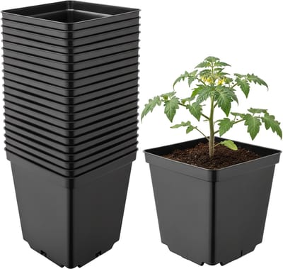 Garronda Set van 20 vierkante kunststof kweekpotten met drainagegaten voor tuin (Zwart, 15 x 15 x 15 cm (2,5L)) GD-KW-S