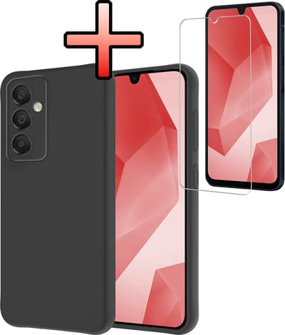 Hoesje - Met Screenprotector - Geschikt voor Samsung Galaxy A16 - Sterk & Shockproof - Back Cover - Siliconen Case - Telefoon Hoes - Zwart
