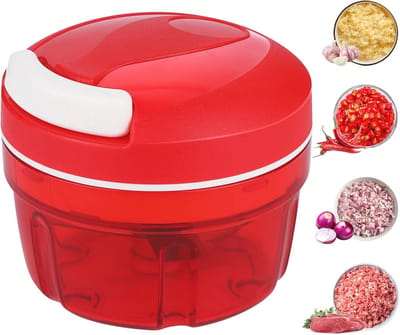 Groentesnijder - Rood - 300 ml - Handmatige Hakmolen met Trekkoord - Voor Groenten en Fruit