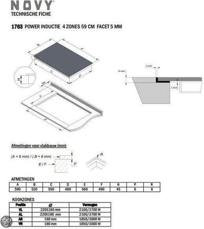 NOVY Inductie Power Zwart Ingebouwd Inductiekookplaat zones 4 zone(s)