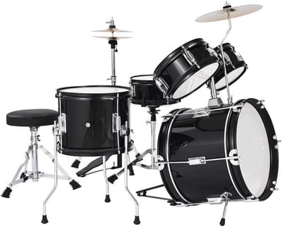 5-delige kinderdrumset, 14-inch junior drumstel met verstelbare stoel, cimbaal en twee paar drumstokken, muziekinstrument voor beginners, geschikt voor kinderen van 6-13 jaar (zwart)