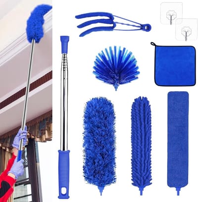 Telescopische Stoffer - Verstelbare Stoffer - Hoge Oppervlakken Reinigen - 9 Delige Set - 2.8 Meter Lang - Blauw