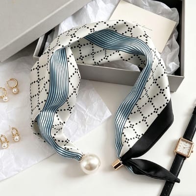 Blauwe Prints Elegante Parelstaart Magnetische Sluiting Sjaal Zomer Nieuw Veelzijdig Ademend Mode Artistiek Accessoire Nekwikkel Sjaals One Size gray