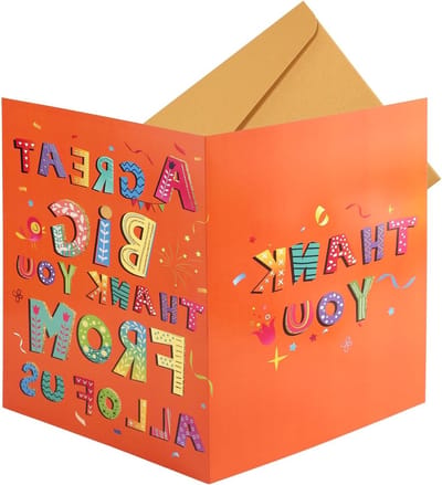 Grote Bedankkaart van 40x27cm met Envelop, Perfect voor Afscheid, Leraar, Vrienden en Collega's (Oranje)